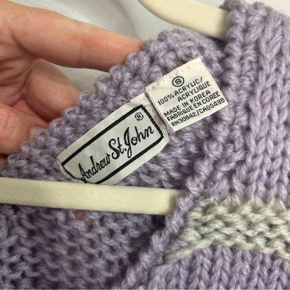 Andrew St. John Purple Green V-Neck Short Sleeve Chunky Knit Sweater Size Small - Picture 2 of 4